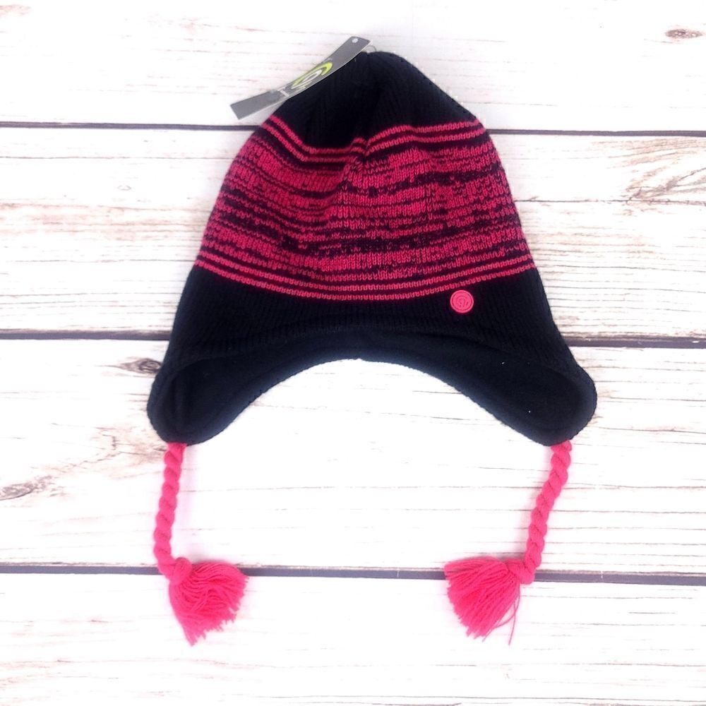 Champion Girls Pink Black Knit Fleece Lined Winter Hat